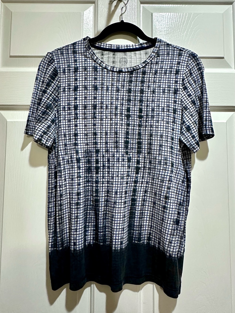 Tory Burch Blue & Grey Grid Pattern Short-Sleeve Tee